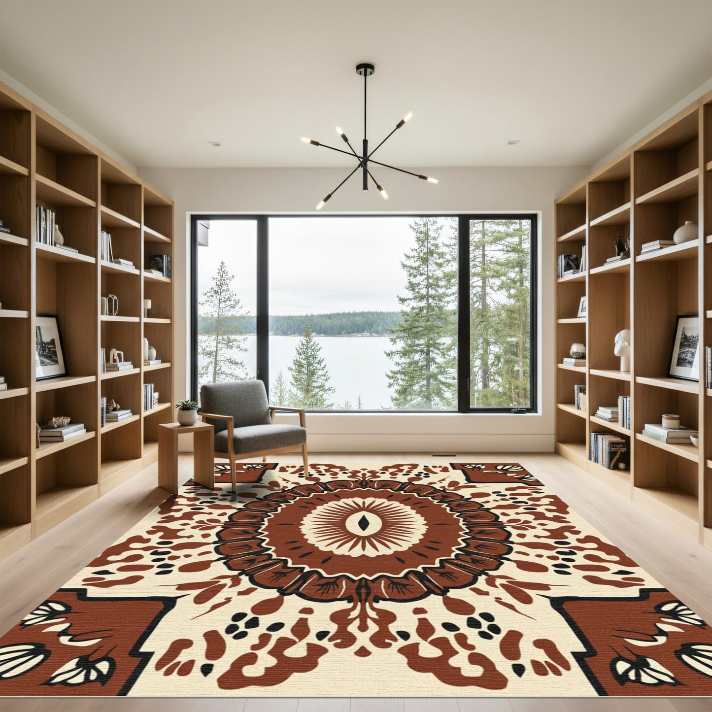 Rustic Brown Floral Medallion Rug