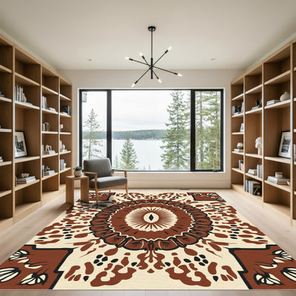 Rustic Brown Floral Medallion Rug
