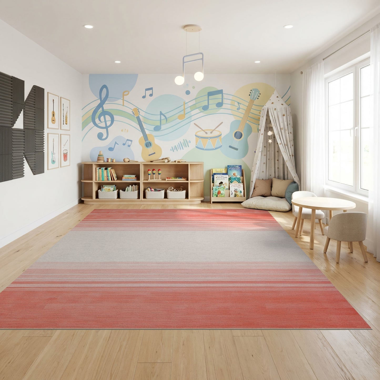 Modern Coral Gradient Stripes Rug