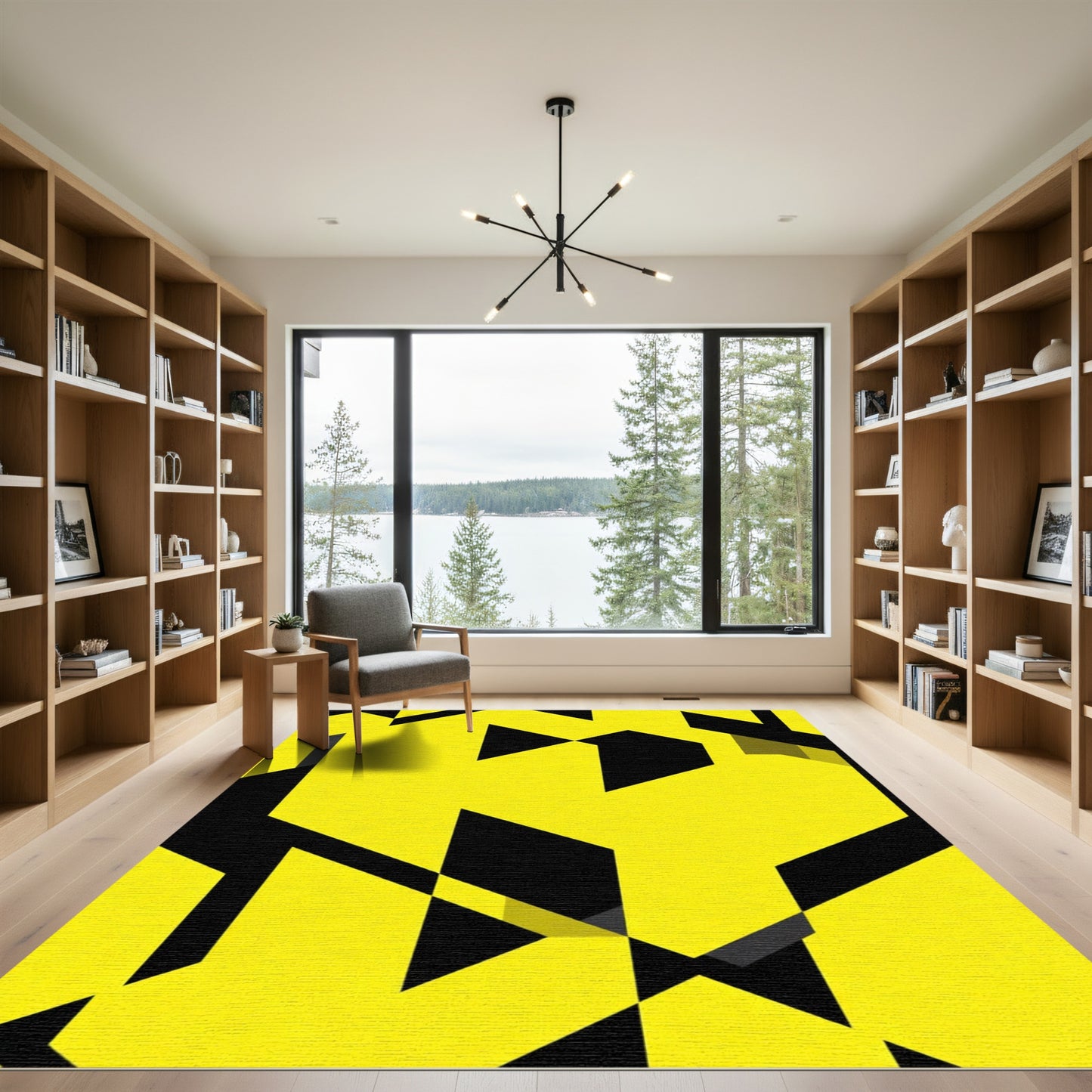 Bright Yellow Black Geometric Abstract Rug