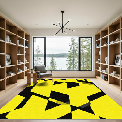 Bright Yellow Black Geometric Abstract Rug