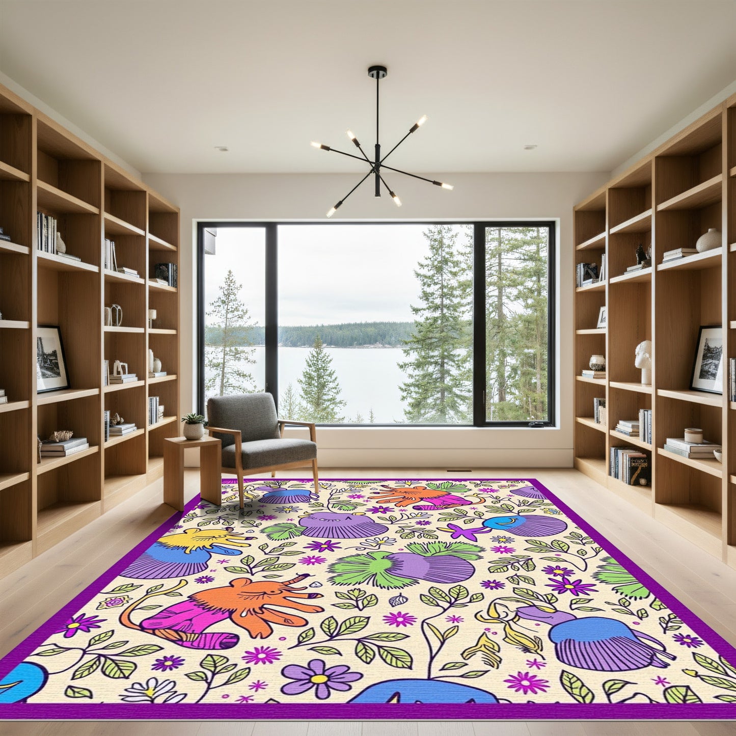Whimsical Elephant Floral Garden Rug