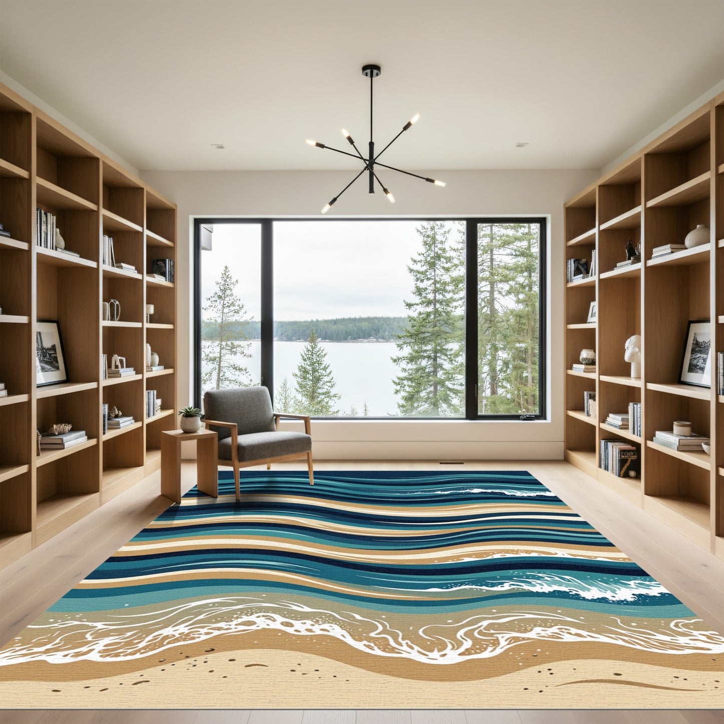 Coastal Waves Deep Blue Sandy Beige Rug