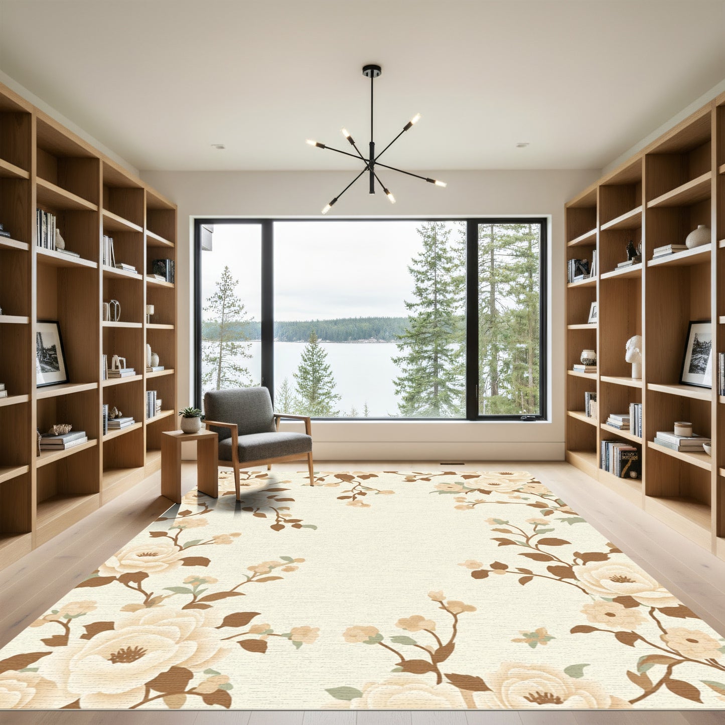 Cream Floral Garden Border Rug