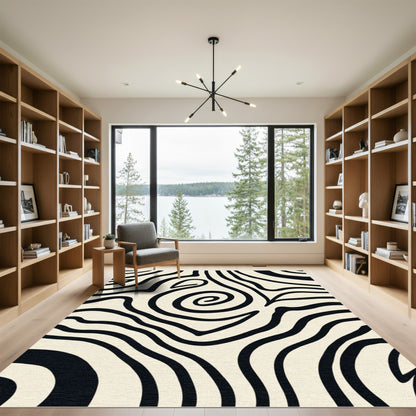 Bold Black Zebra Swirl Rug