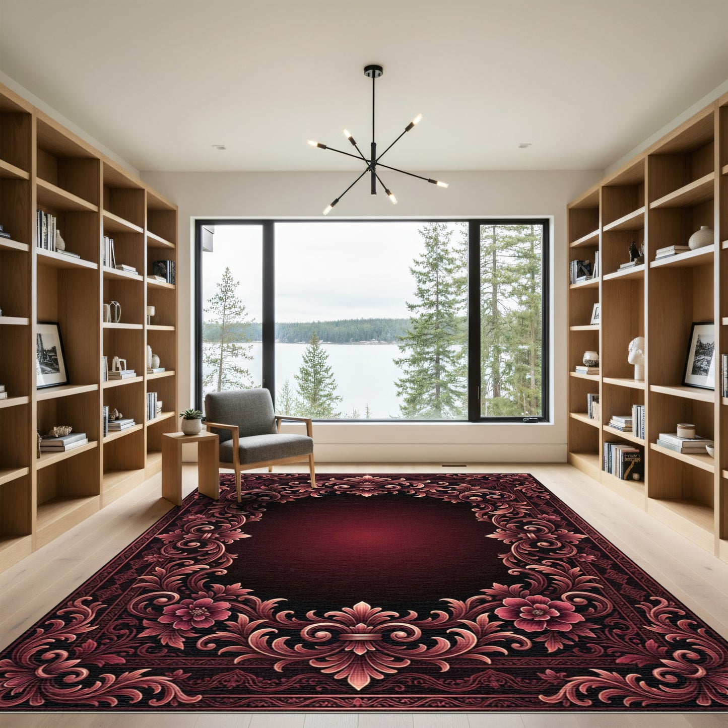 Antique Crimson Floral Acanthus Scroll Rug