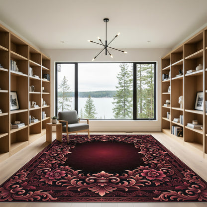 Antique Crimson Floral Acanthus Scroll Rug