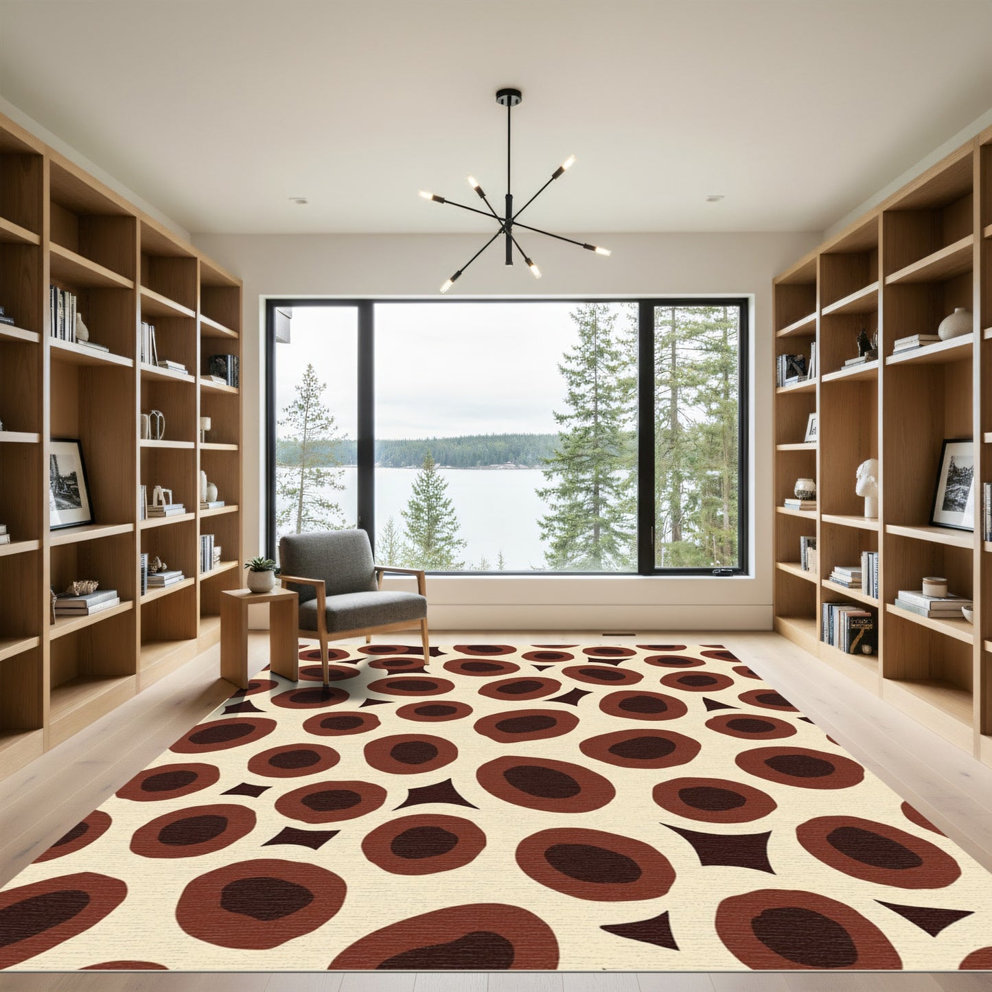 Modern Cream Brown Oval Arrangement Rug