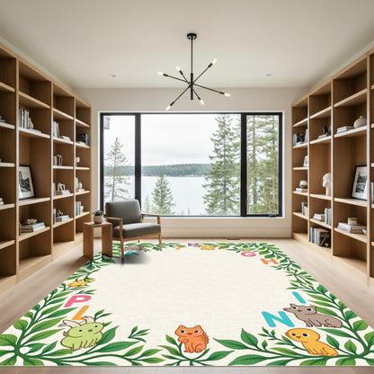 Playful Animals and Letters Botanical Frame Rug