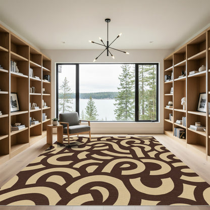 Warm Brown Beige Swirl Composition Rug
