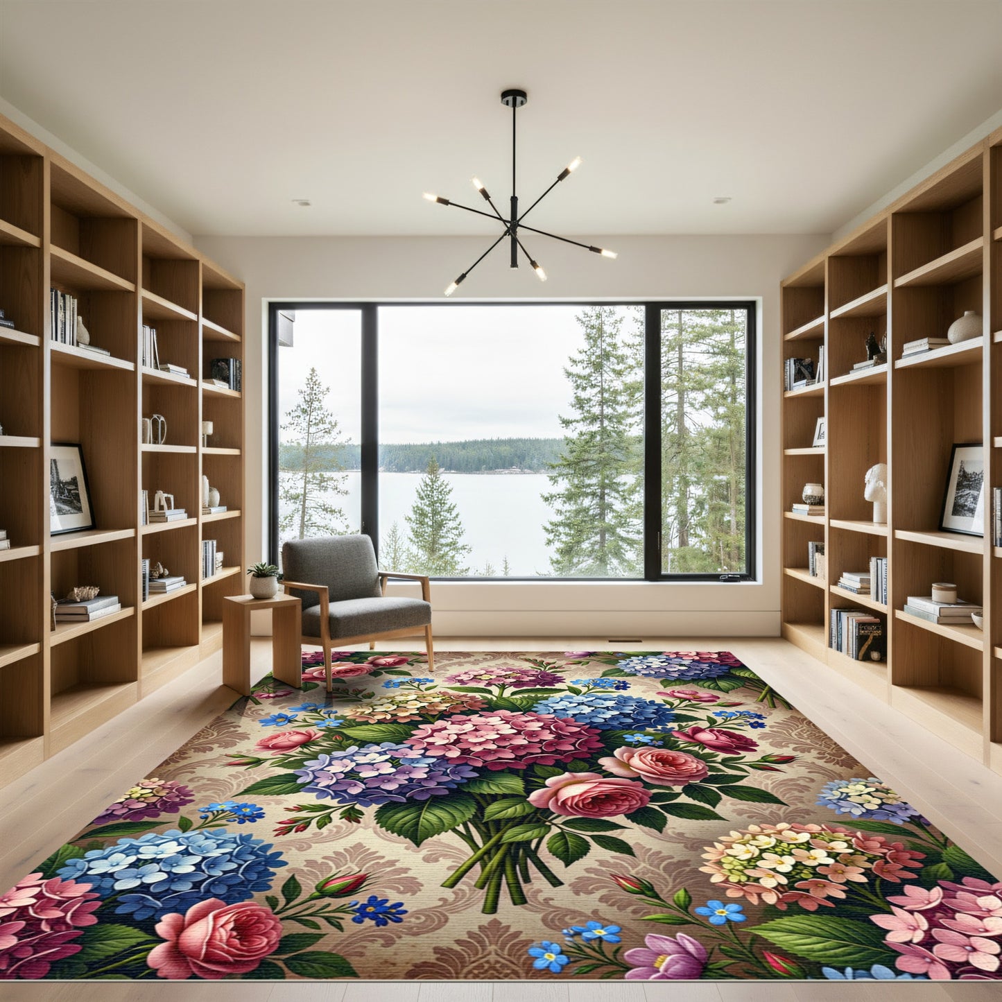 Vintage Hydrangea Rose Floral Arrangement Rug