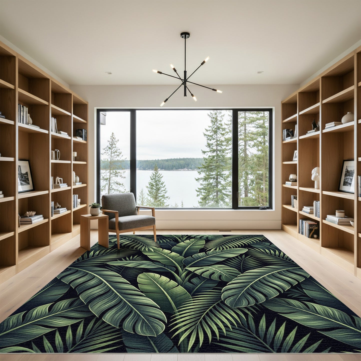 Vibrant Green Tropical Leaf Arrangement Rug