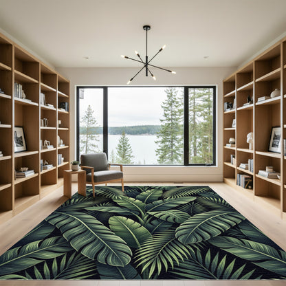 Vibrant Green Tropical Leaf Arrangement Rug