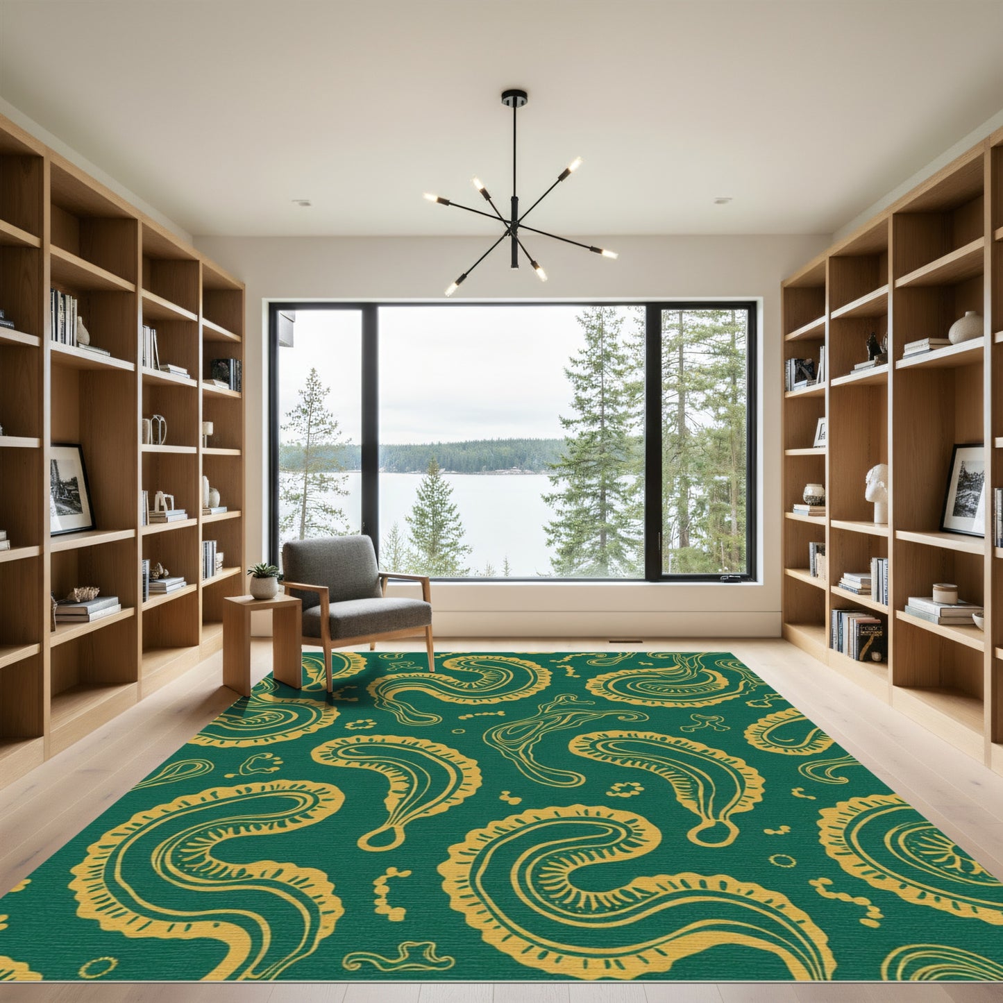 Emerald Gold Paisley Swirl Rug