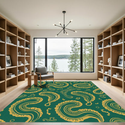 Emerald Gold Paisley Swirl Rug