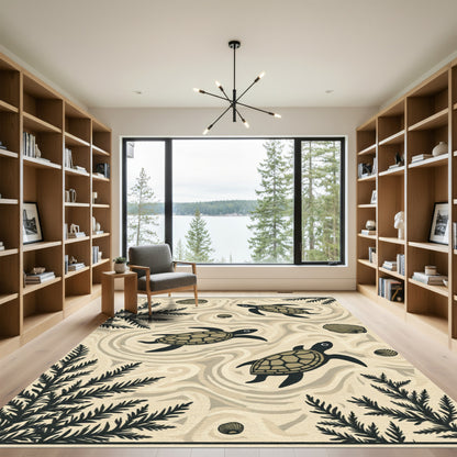 Golden Turtle Seashell Ocean Swirls Rug