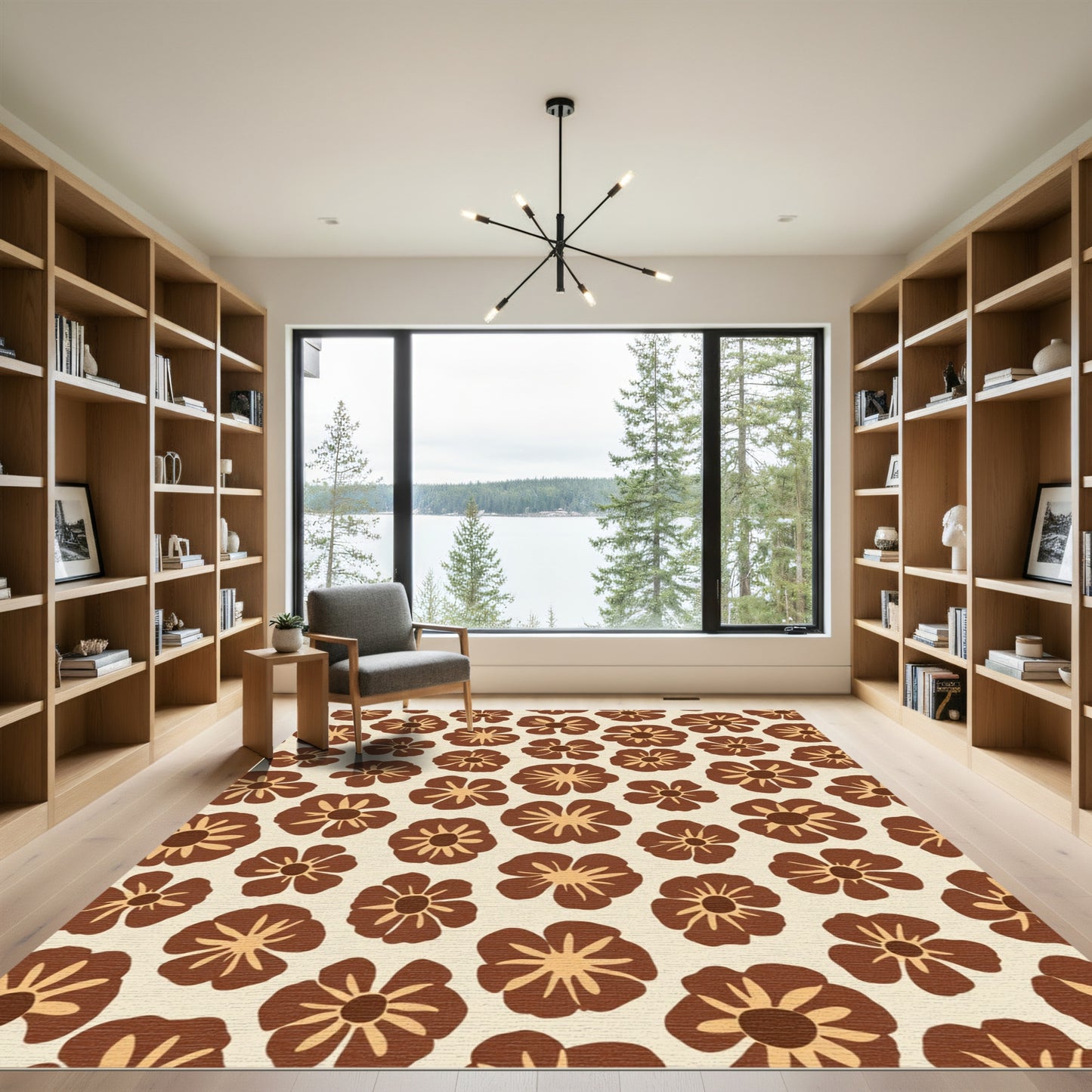Brown Cream Floral Bloom Arrangement Rug
