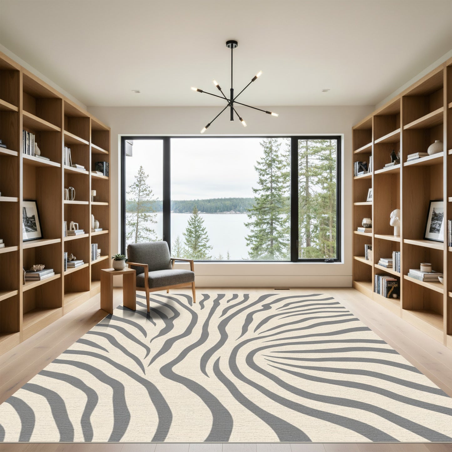 Cream Gray Zebra Stripe Rug