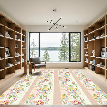 Pastel Floral Garland Stripe Rug