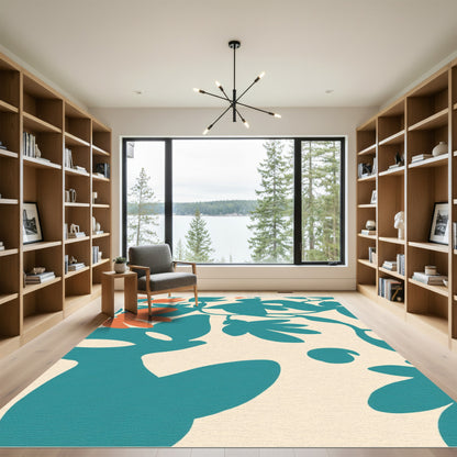 Teal Orange Abstract Floral Arrangement Rug