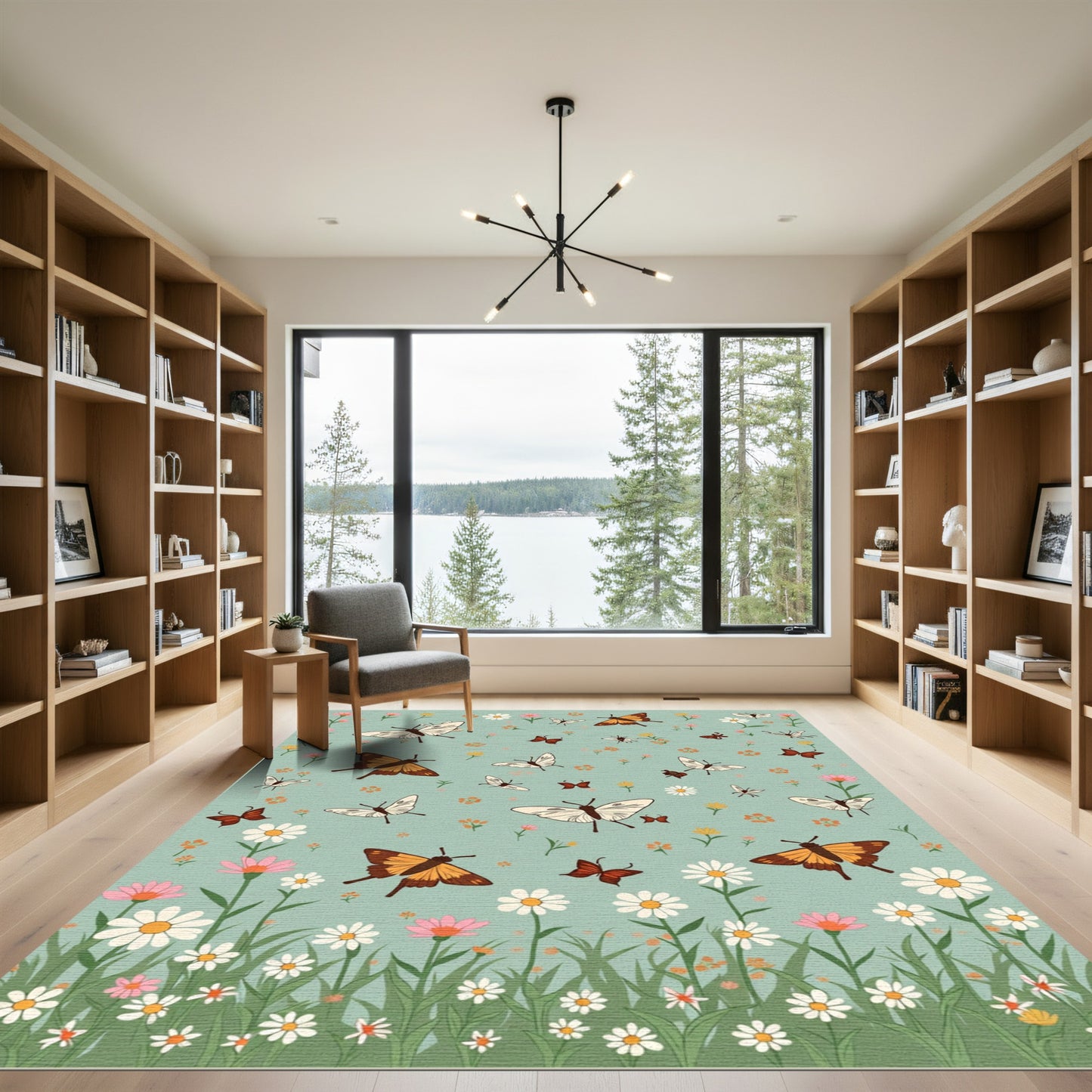 Whimsical Butterfly and Daisy Meadow Rug