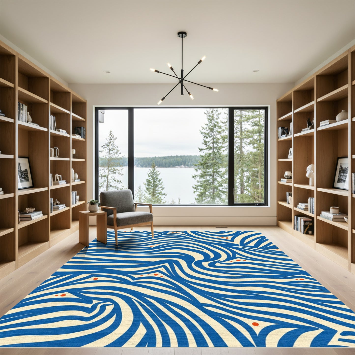 Bold Blue Cream Wavy Stripe Accent Rug