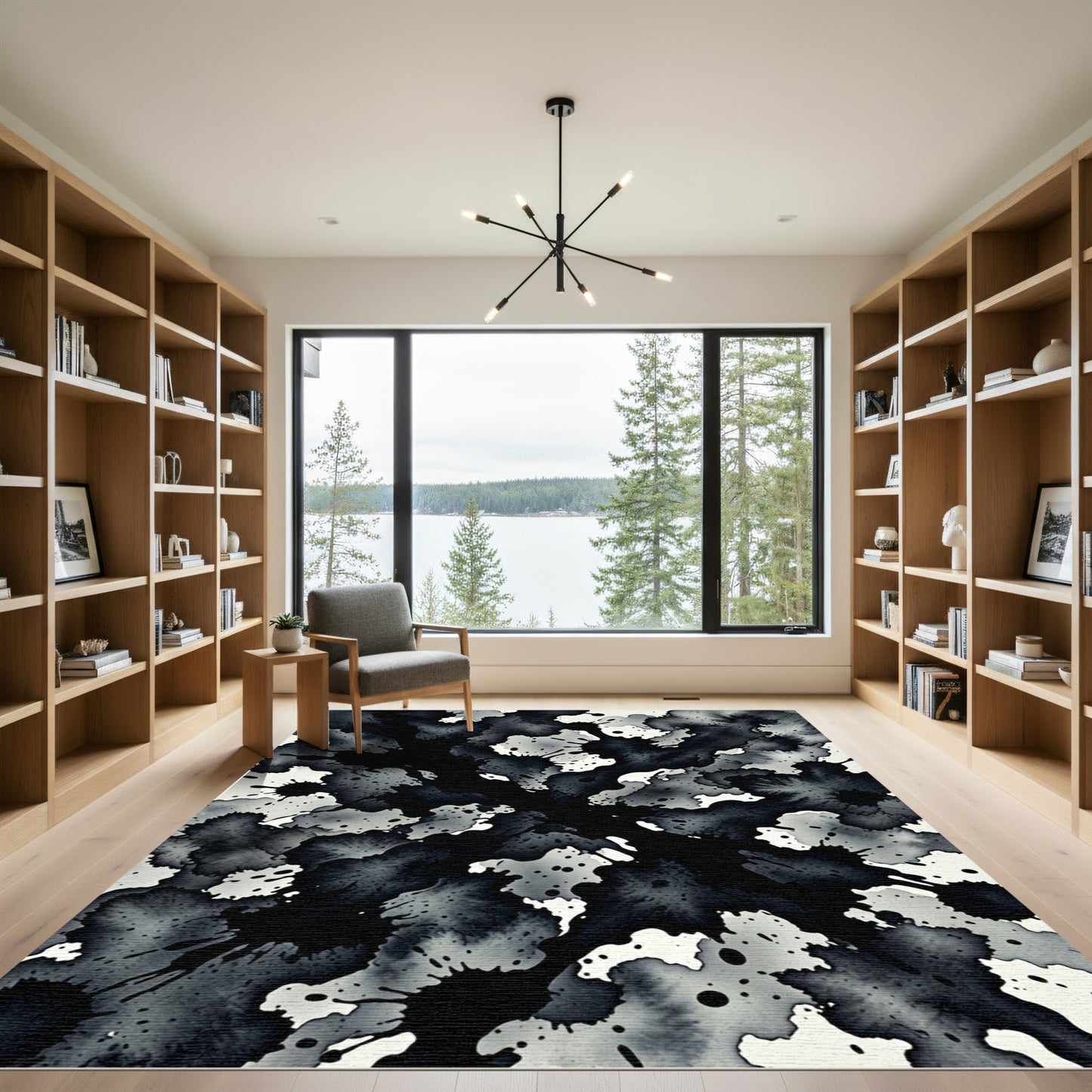 Monochromatic Ink Splatter Abstract Rug