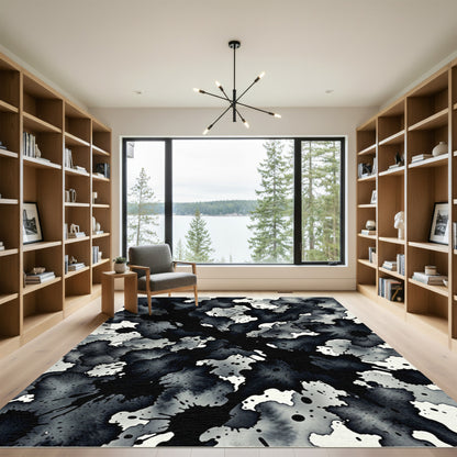 Monochromatic Ink Splatter Abstract Rug