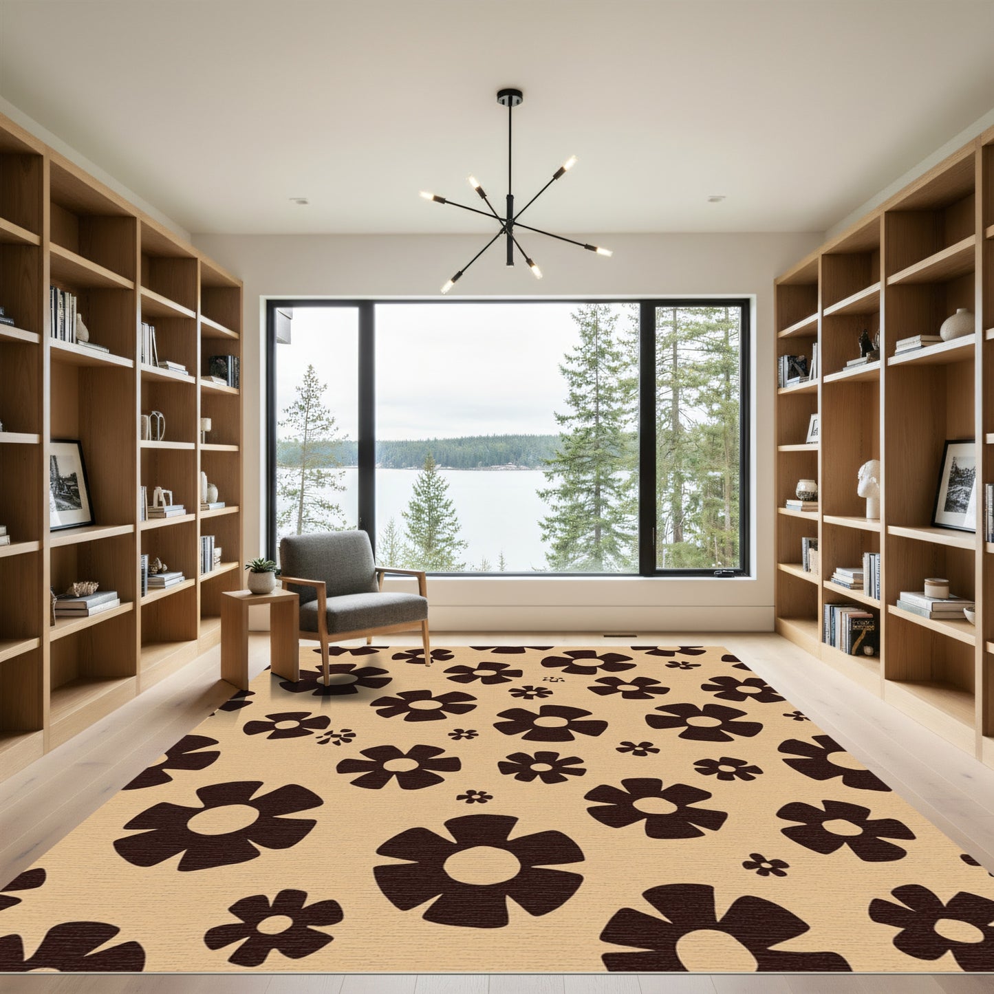 Retro Dark Brown Flower Scatter Rug
