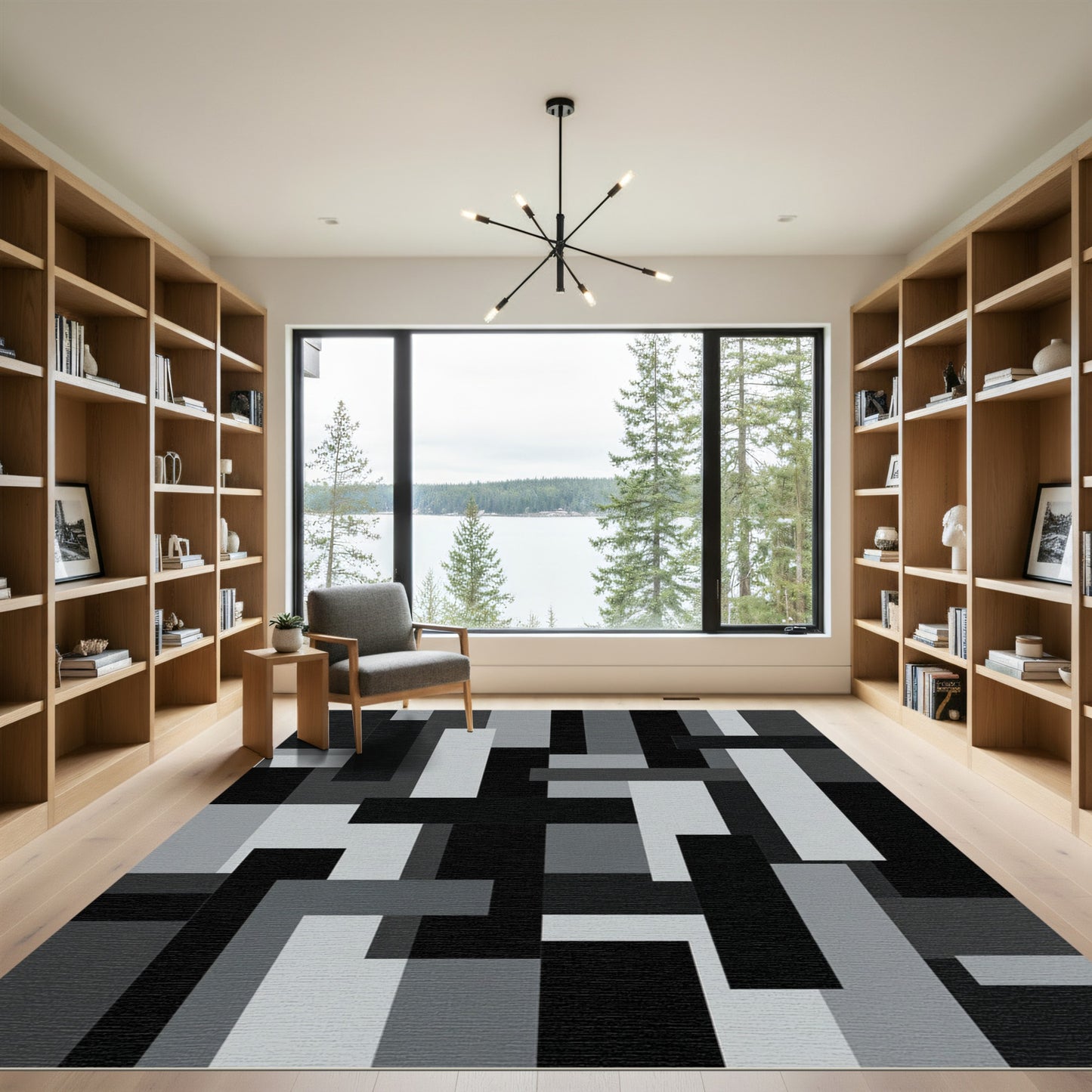 Monochrome Abstract Geometric Blocks Rug