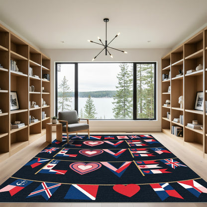 Nautical hearts and pennants garland Rug