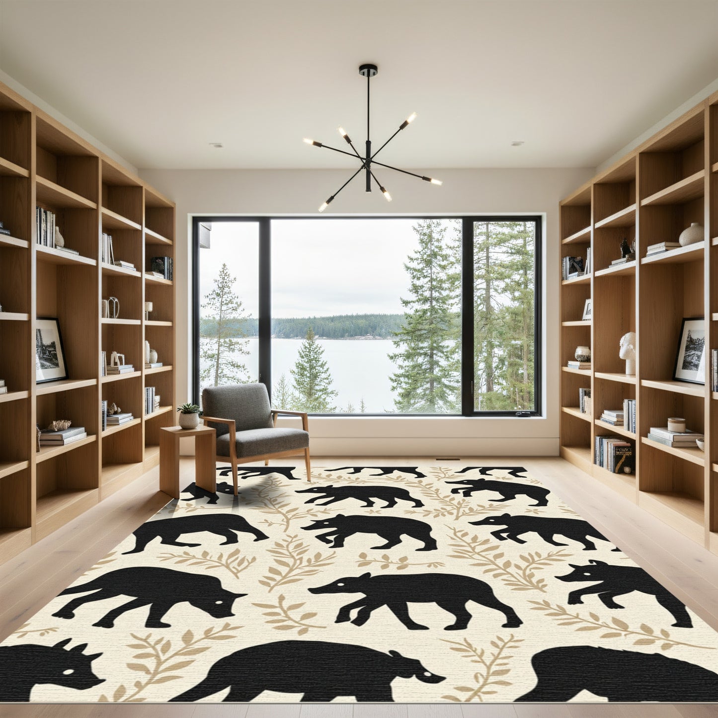 Black Bear Foliage Repeat Rug