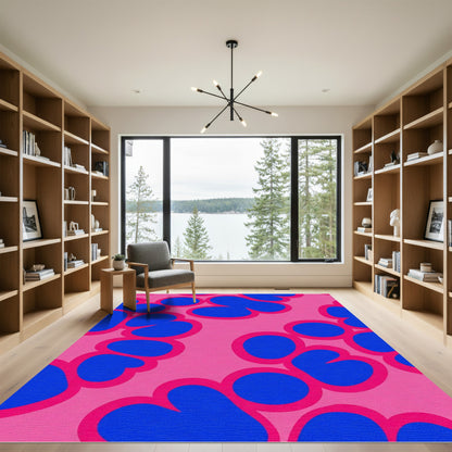 Vibrant Pink Blue Abstract Blobs Rug