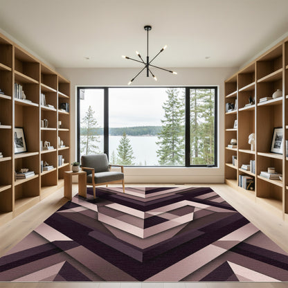 Modern Mauve Geometric Angular Abstract Rug