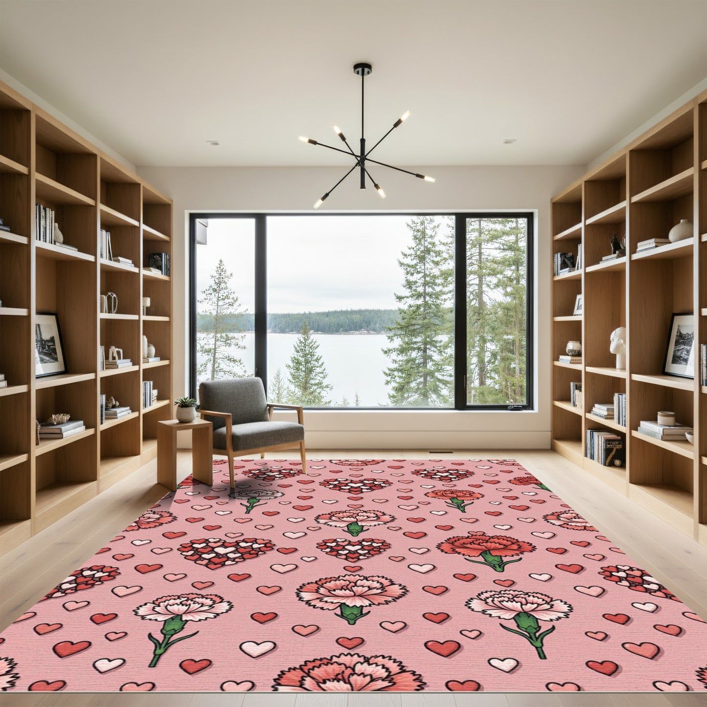Pink Hearts Carnation Pattern Rug
