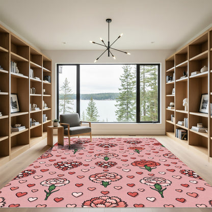 Pink Hearts Carnation Pattern Rug