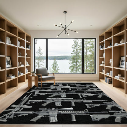 Tactical Monochrome Rifle Montage Art Rug