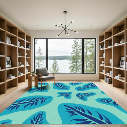 Teal Tropical Leaf Cluster Rug