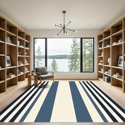 Classic Navy Cream Stripe Rug