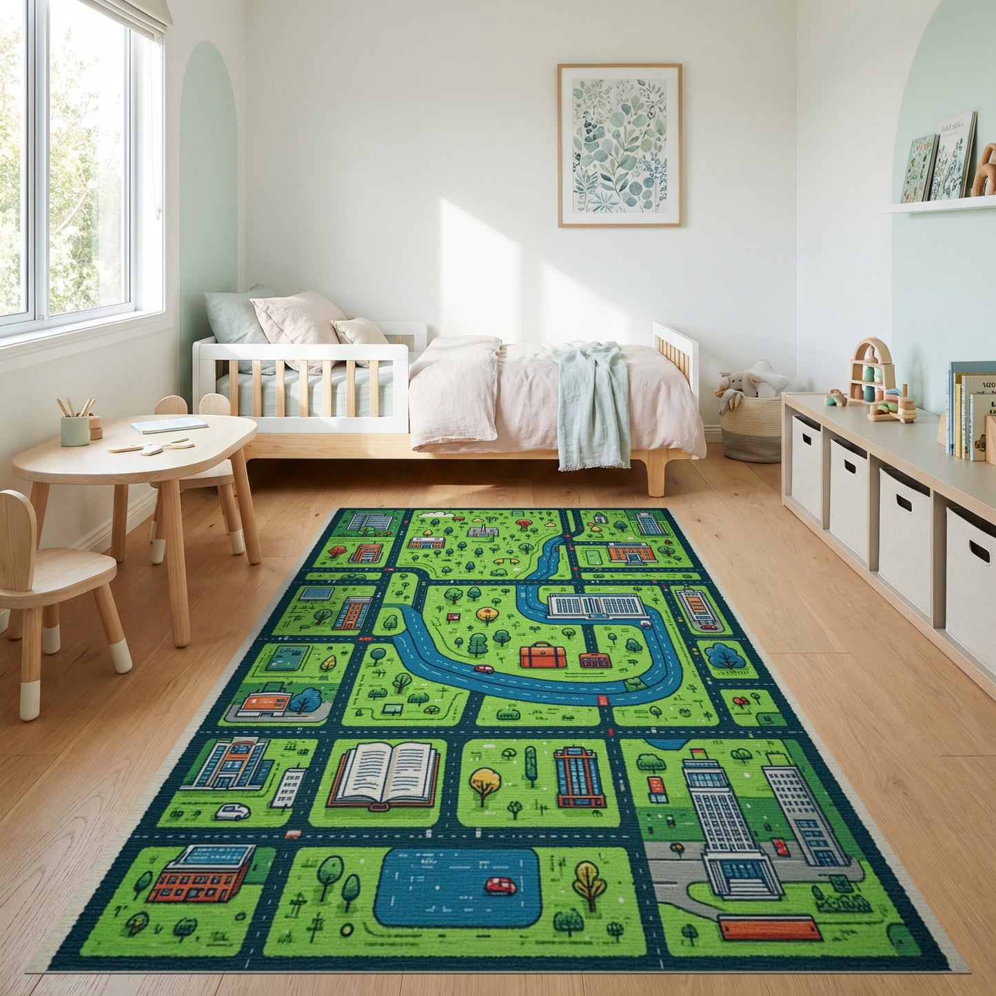 Playful Green City Map Rug