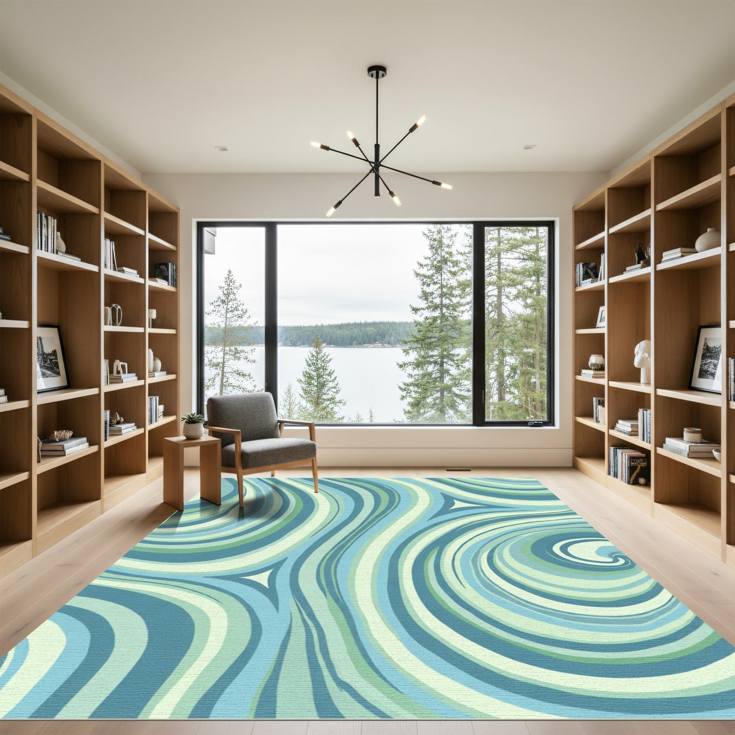 Cool Aquamarine Swirl Abstract Rug