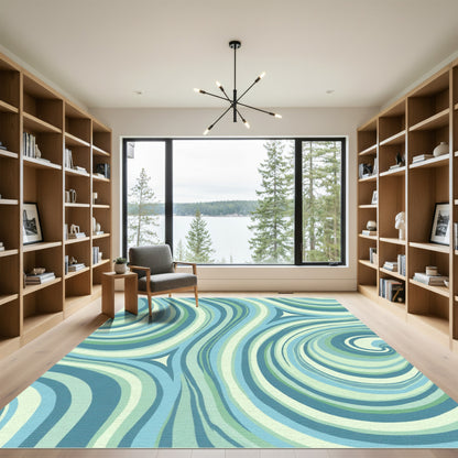 Cool Aquamarine Swirl Abstract Rug