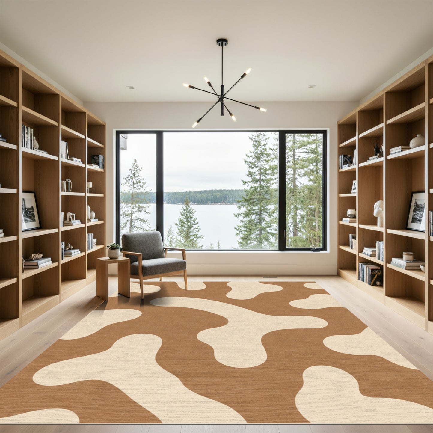 Brown Cream Abstract Blob Rug