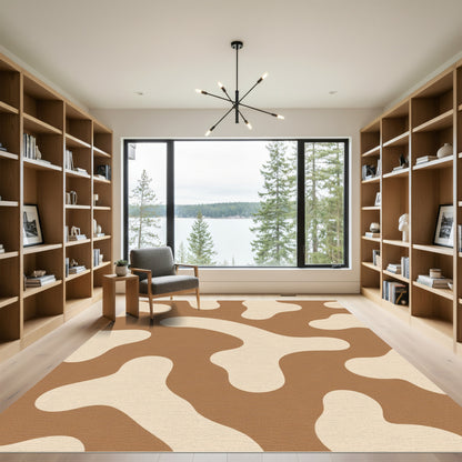 Brown Cream Abstract Blob Rug