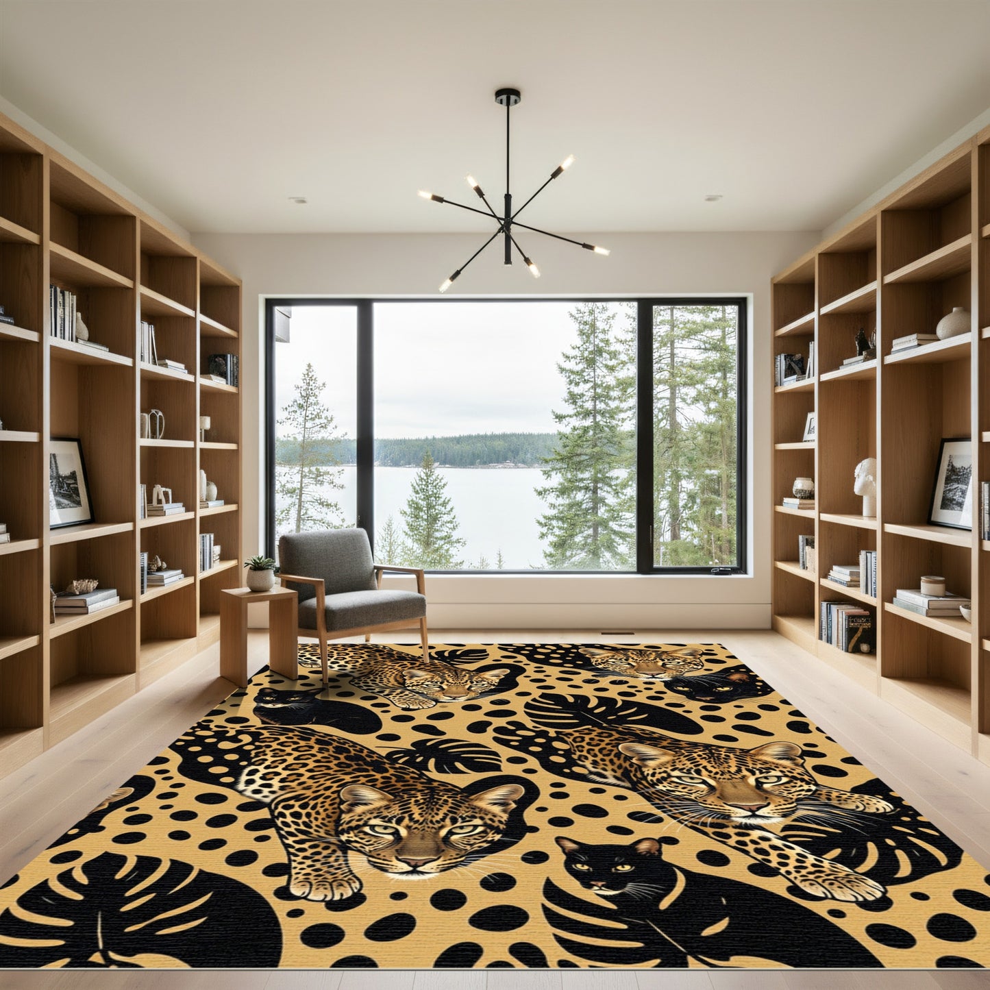 Golden Leopard and Black Panther Jungle Rug