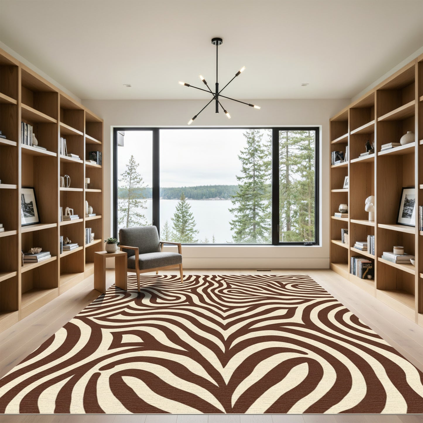 Brown Cream Abstract Swirl Rug