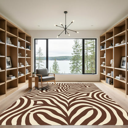 Brown Cream Abstract Swirl Rug
