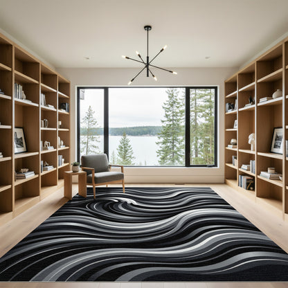 Monochrome Abstract Wave Rug
