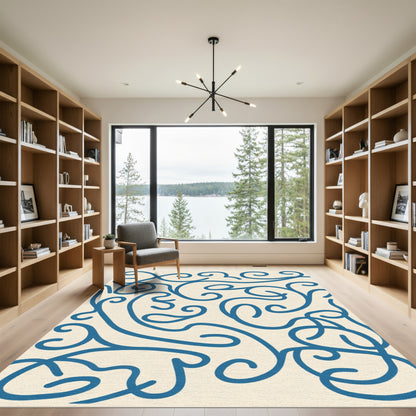 Deep Blue Swirl Vine Art Rug
