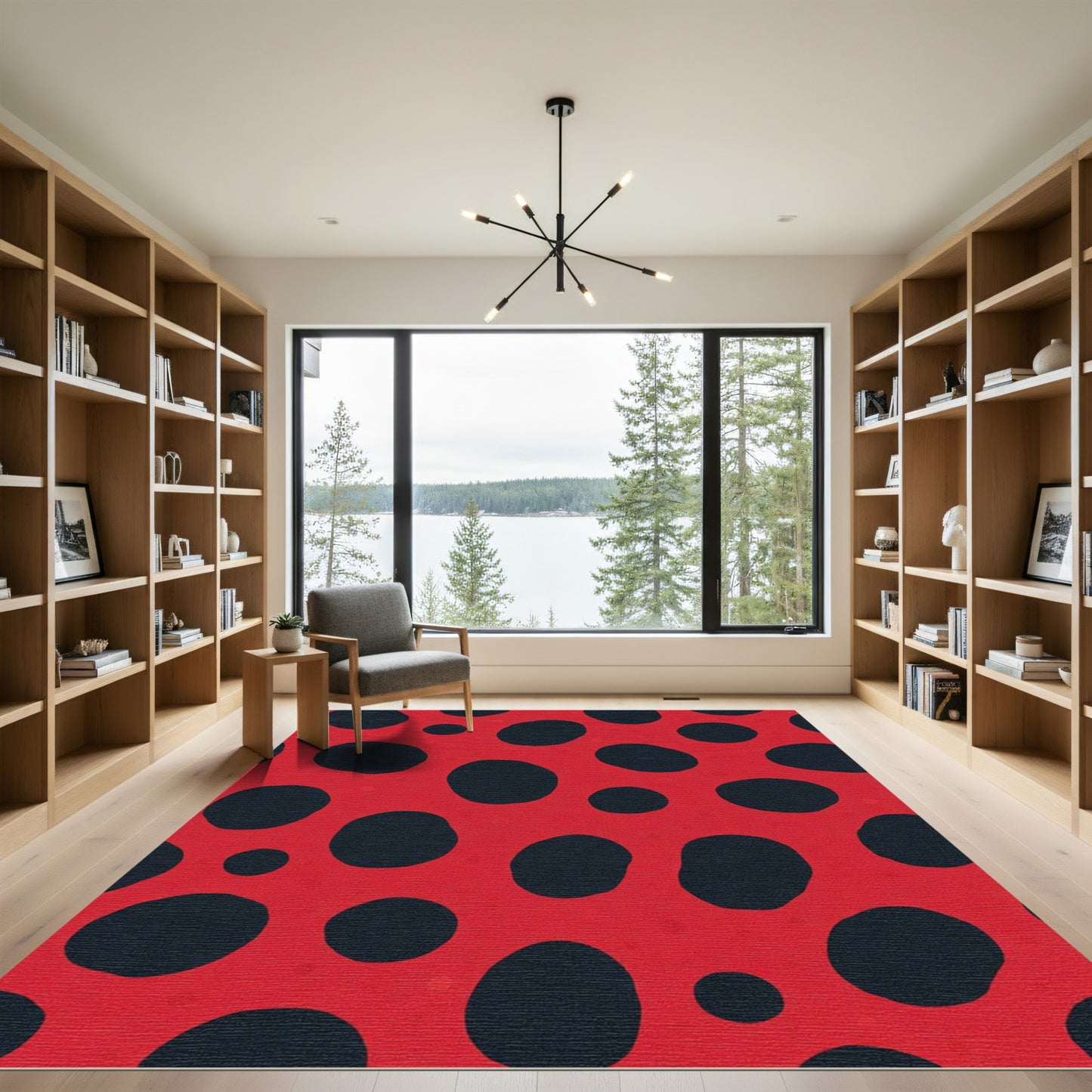 Bold Red Polka Dot Contemporary Rug